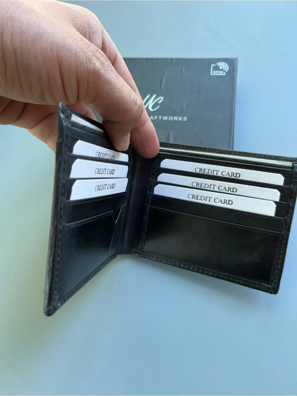 Men's Leather Wallet - Black with Tan Trim